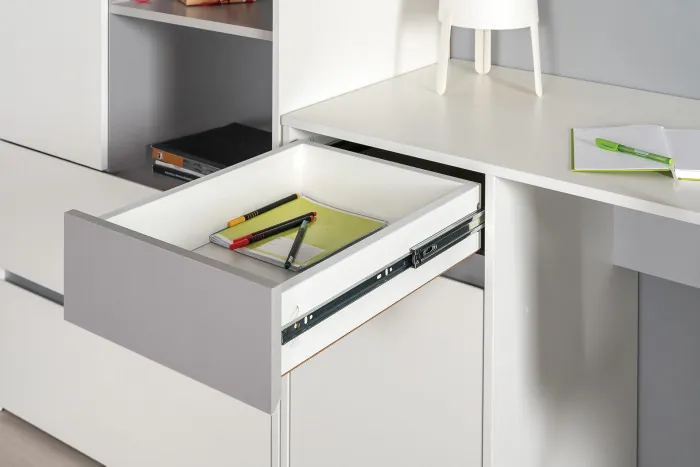 Торонто Компоновка № 04, цвет белый шагрень/стальной серый, ШхГхВ 240х53,1х195,7 см., универсальная сборка