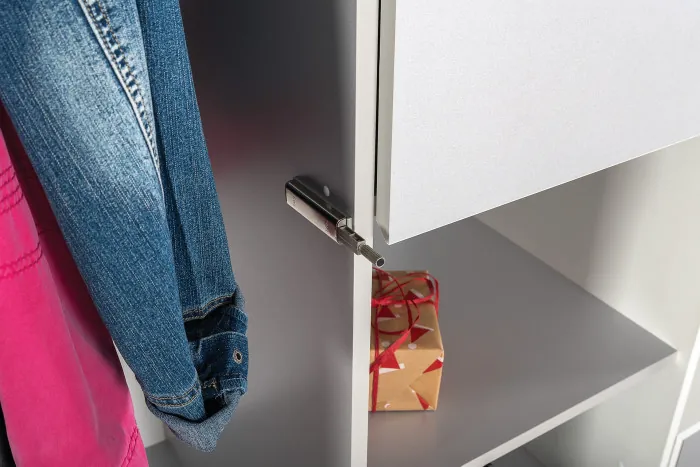 Торонто Компоновка № 04, цвет белый шагрень/стальной серый, ШхГхВ 240х53,1х195,7 см., универсальная сборка