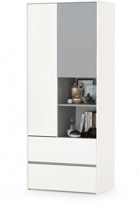 Торонто Компоновка № 04, цвет белый шагрень/стальной серый, ШхГхВ 240х53,1х195,7 см., универсальная сборка