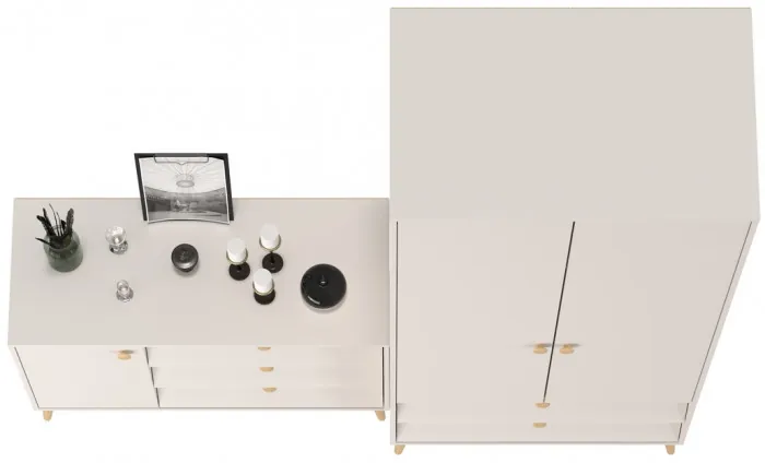 Афина Спальня Шкаф 2-х дверный + Комод с дверкой и тремя ящиками, цвет кашемир серый, ШхГхВ 90,3х56,3х220 + 110х45,3х83 см., универсальная сборка