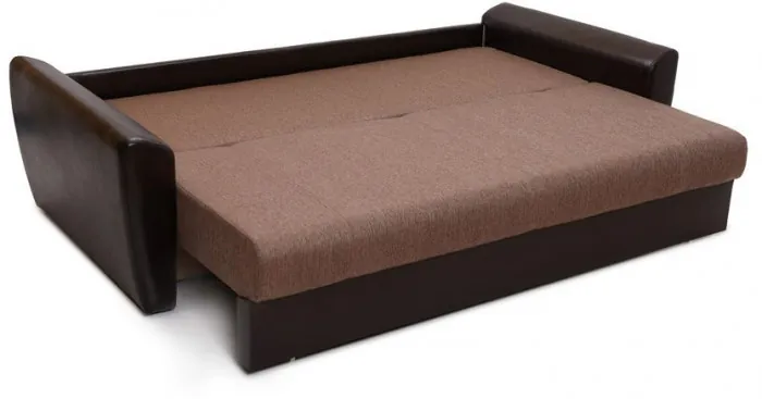 Диван-еврокнижка Амстердам, 150х195, пружинный блок, рогожка/экокожа, коричневый