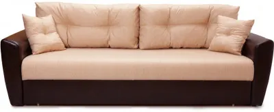 Диван-еврокнижка Амстердам, 150х195, пружинный блок, рогожка/экокожа, коричнево-бежевый