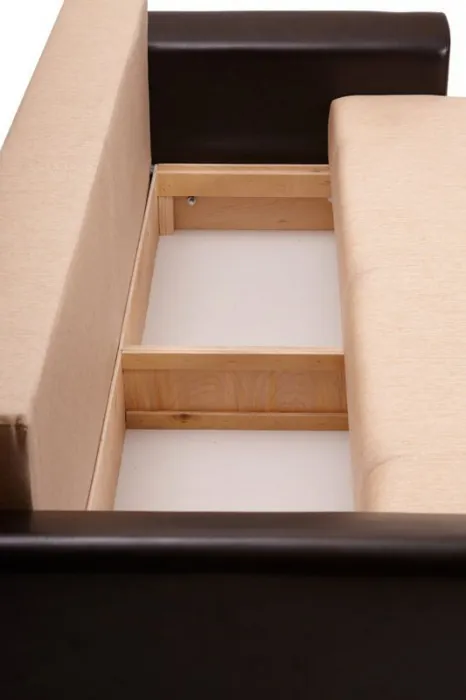 Диван-еврокнижка Амстердам, 150х195, пружинный блок, рогожка/экокожа, коричнево-бежевый