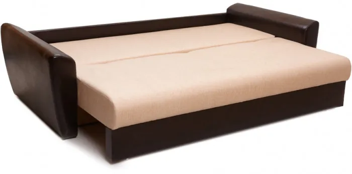 Диван-еврокнижка Амстердам, 150х195, пружинный блок, рогожка/экокожа, коричнево-бежевый