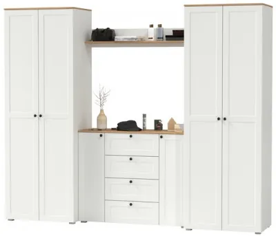 Остин Прихожая 73, цвет белый шагрень/дуб крафт золотой, ШхГхВ 280х54,3х229,6 см., универсальная сборка