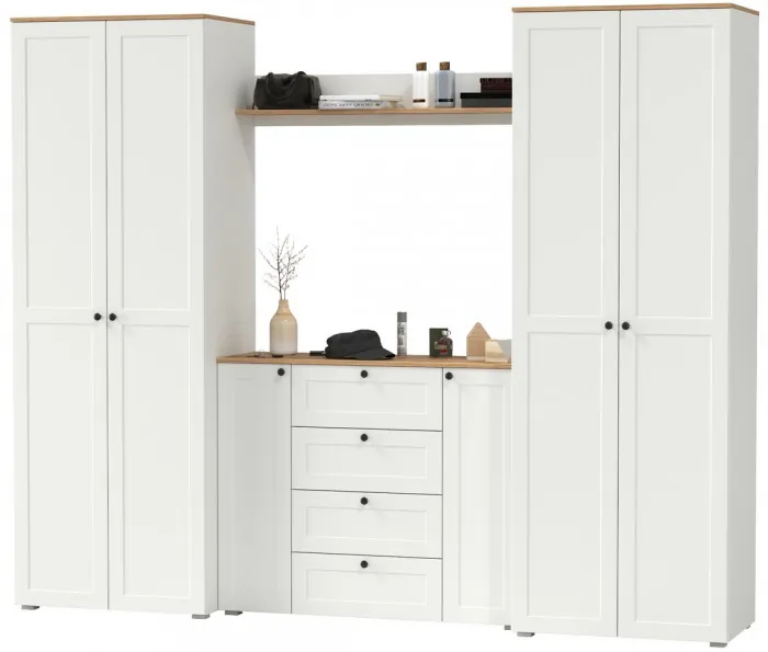 Остин Прихожая 73, цвет белый шагрень/дуб крафт золотой, ШхГхВ 280х54,3х229,6 см., универсальная сборка