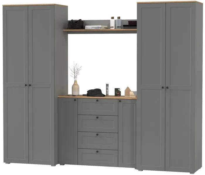 Остин Прихожая 73, цвет серый графит/дуб крафт золотой, ШхГхВ 280х54,3х229,6 см., универсальная сборка