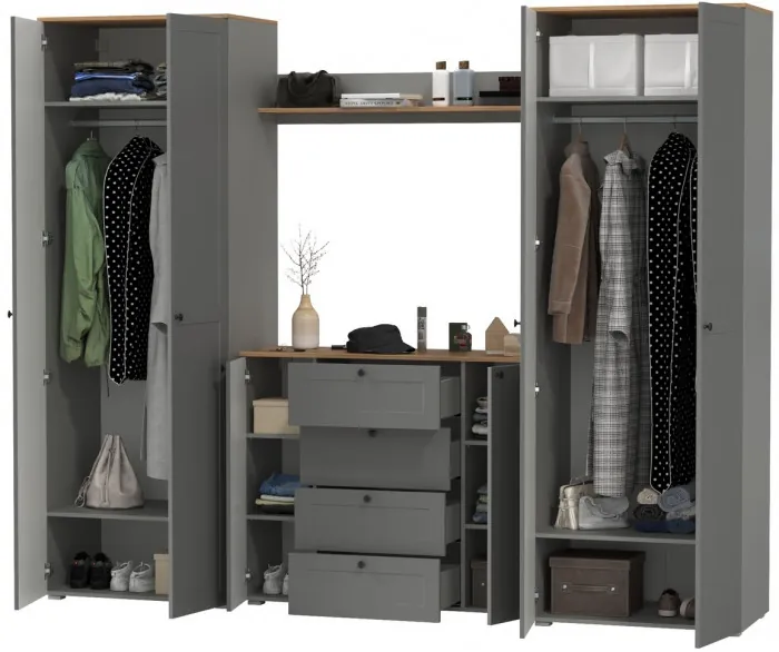 Остин Прихожая 73, цвет серый графит/дуб крафт золотой, ШхГхВ 280х54,3х229,6 см., универсальная сборка