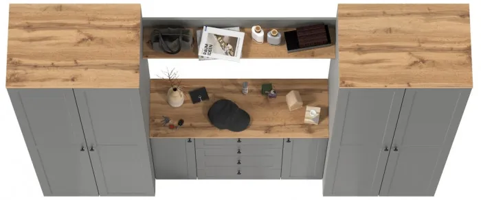 Остин Прихожая 73, цвет серый графит/дуб крафт золотой, ШхГхВ 280х54,3х229,6 см., универсальная сборка