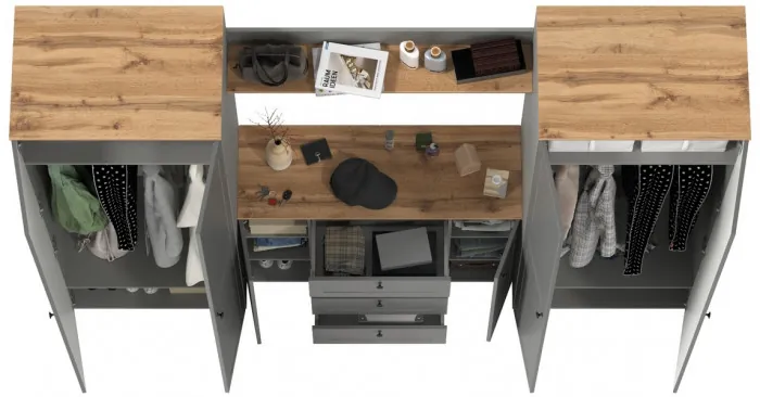 Остин Прихожая 73, цвет серый графит/дуб крафт золотой, ШхГхВ 280х54,3х229,6 см., универсальная сборка