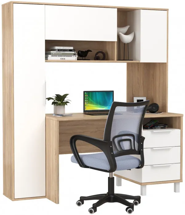 Стол компьютерный Комфорт 12.95N + кресло 103 серое, цвет дуб сонома/белый, ШхГхВ 162х60,3х180 см., НЕ универсальная сборка