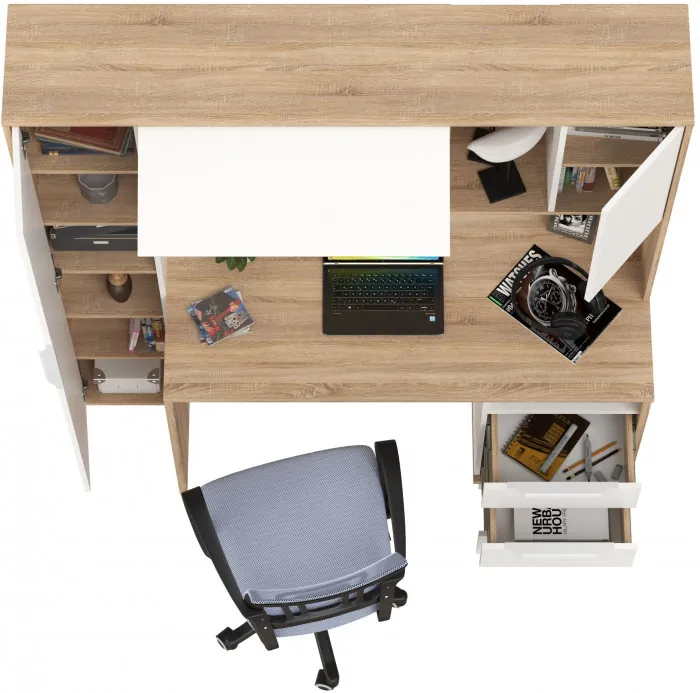 Стол компьютерный Комфорт 12.95N + кресло 103 серое, цвет дуб сонома/белый, ШхГхВ 162х60,3х180 см., НЕ универсальная сборка