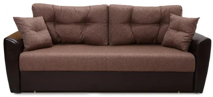 Диван-еврокнижка Амстердам, 160х195, пружинный блок, рогожка/экокожа, коричневый