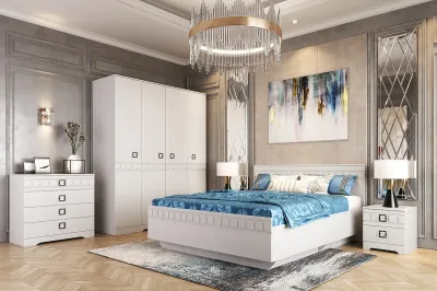 Модульная спальня "Римини" - Белый текстурный/Дуб полярный