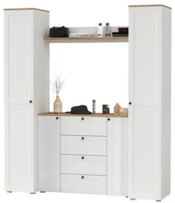 Остин Прихожая 74, цвет белый шагрень/дуб крафт золотой, ШхГхВ 200х54,3х229,6 см., универсальная сборка