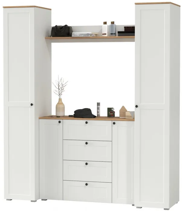 Остин Прихожая 74, цвет белый шагрень/дуб крафт золотой, ШхГхВ 200х54,3х229,6 см., универсальная сборка