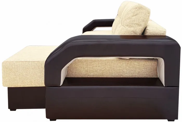 Диван-кровать раскладной еврокнижка, угловой Манчестер , с подсветкой, рогожка/экокожа, ширина спального места 150 см, бежевый