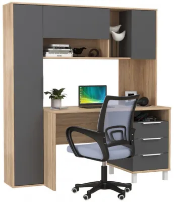 Стол компьютерный Комфорт 12.95N + кресло 103 серое, цвет дуб сонома/тёмно-серый, ШхГхВ 162х60,3х180 см., НЕ универсальная сборка