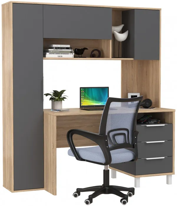 Стол компьютерный Комфорт 12.95N + кресло 103 серое, цвет дуб сонома/тёмно-серый, ШхГхВ 162х60,3х180 см., НЕ универсальная сборка