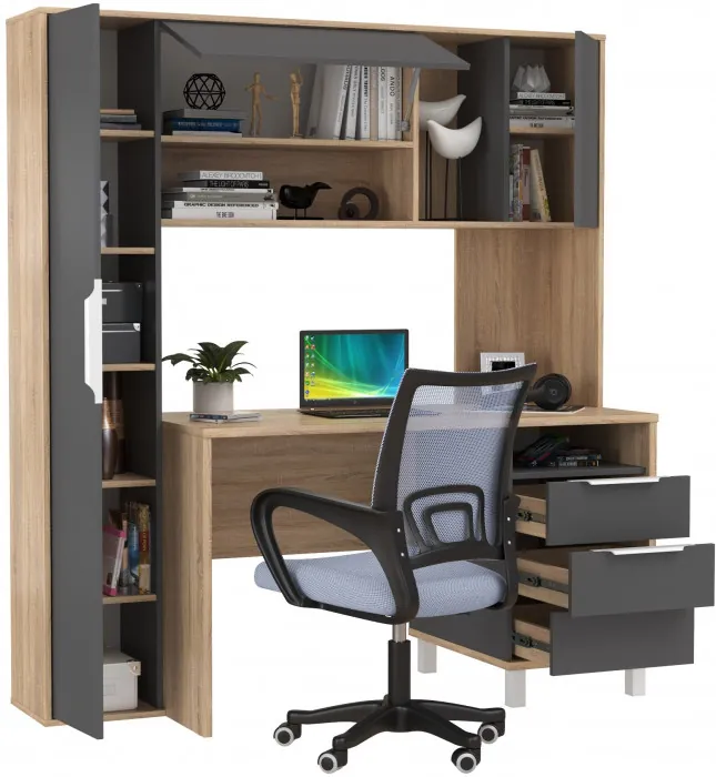 Стол компьютерный Комфорт 12.95N + кресло 103 серое, цвет дуб сонома/тёмно-серый, ШхГхВ 162х60,3х180 см., НЕ универсальная сборка