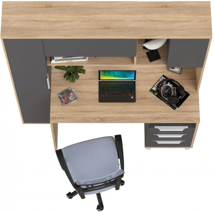 Стол компьютерный Комфорт 12.95N + кресло 103 серое, цвет дуб сонома/тёмно-серый, ШхГхВ 162х60,3х180 см., НЕ универсальная сборка