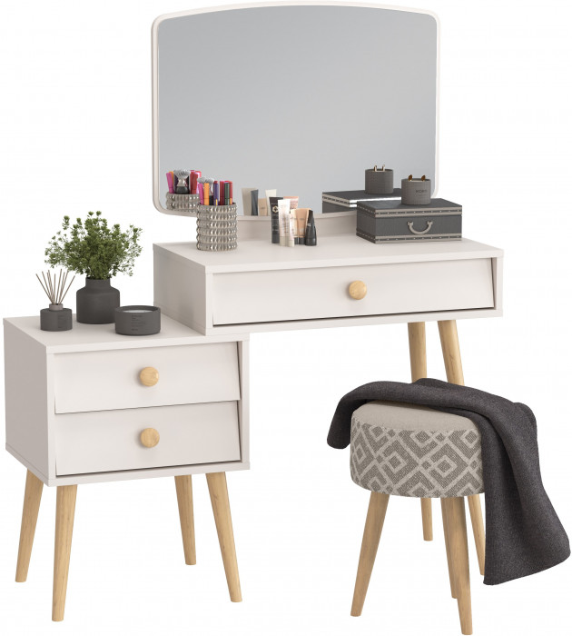 Афина Спальня 4-25901М1к.с. Трюмо + Банкетка 6-5132ТКсерая Юна, цвет кашемир серый/ткань серая, ШхГхВ 105х38,6х129 + 33х33х45 см., универс. сб.