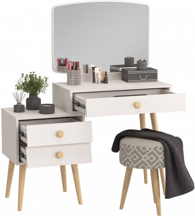 Афина Спальня 4-25901М1к.с. Трюмо + Банкетка 6-5132ТКсерая Юна, цвет кашемир серый/ткань серая, ШхГхВ 105х38,6х129 + 33х33х45 см., универс. сб.