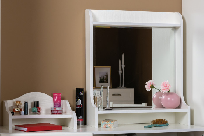 Ливерпуль Стол туалетный 12.46 + Полка 10.118, цвет ясень ваниль/белый, ШхГхВ 119,8х41,3х152,3 см., НЕ универсальная сборка