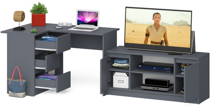 Мори компьютерный стол МС-16 левый + Тумба МТВ1200.1, графит