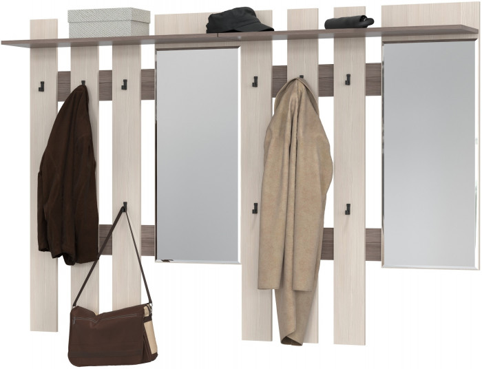 Лира ГК 2-3814+2-3814бод.тем/св Вешалка с зеркалом, цвет бодега тёмный/бодега светлый, ШхГхВ 200х28х135 см., универсальная сборка