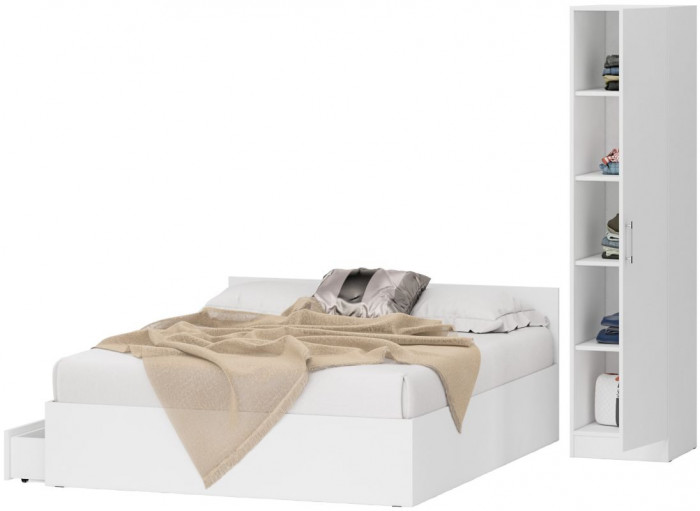 Кровать с ящиками 1600 + Пенал Стандарт, цвет белый, ШхГхВ 163,5х203,5х70 + 45х52х200 см., сп.м. 1600х2000 мм., без матраса, основание есть
