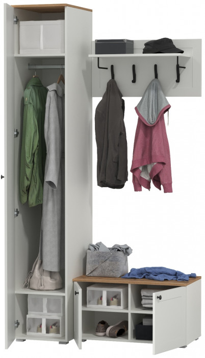 Остин Прихожая 25, белый шагрень/дуб крафт золотой