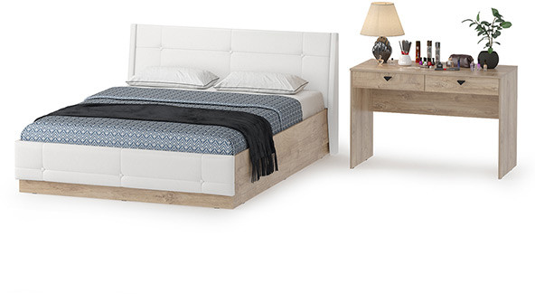 Муссон Кровать 11.28 + подъёмный ортопед + Бостон 12.69, цвет дуб эндгрейн элегантный/искусственная кожа белая, сп. м. 1600х2000 мм., б/м