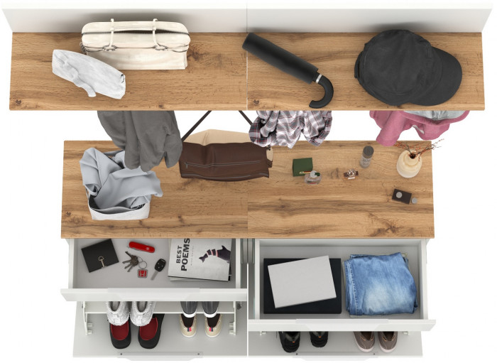 Октава Прихожая 07, цвет белый шагрень/дуб крафт золотой/фасады МДФ белый шагрень, ШхГхВ 129,8х35,4х197 см.