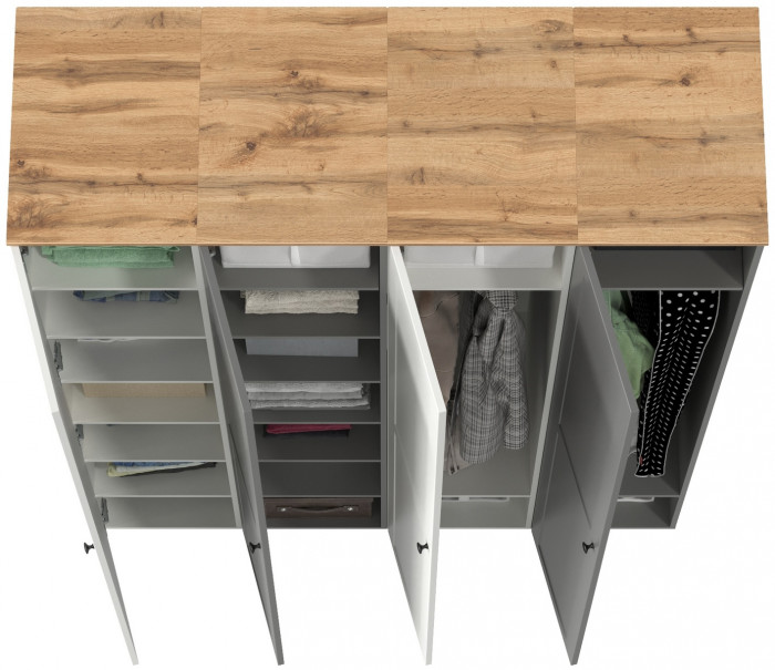 Остин 13.225 Шкаф-пенал 4 шт., цвет белый шагрень/серый графит/дуб крафт золотой, ШхГхВ 160х54,3х229,6 см., универсальная сборка