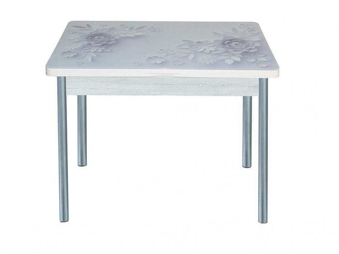 Симпл фотопечать стол обеденный раскладной / цветы на сером/бетон белый/металлик