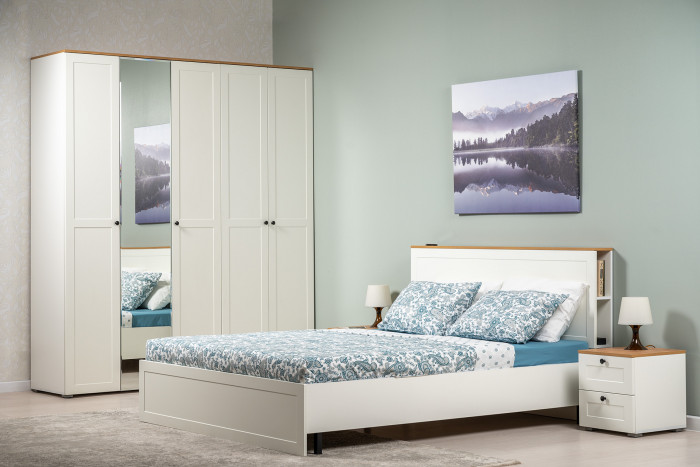 Остин 11.53 Кровать + ортопед, белый шагрень/дуб крафт золотой