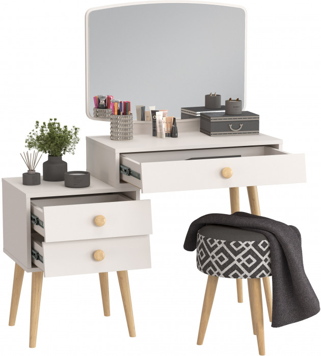 Афина Спальня 4-25901М1к.с. Трюмо + Банкетка 6-5132ТКчёр Юна, цвет кашемир серый/ткань чёрная, ШхГхВ 105х38,6х129 + 33х33х45 см., универс. сб.