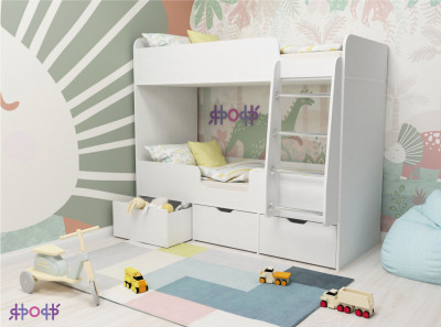 Кровать двухъярусная Малыш Двойняшка (Белое дерево/Белое дерево)
