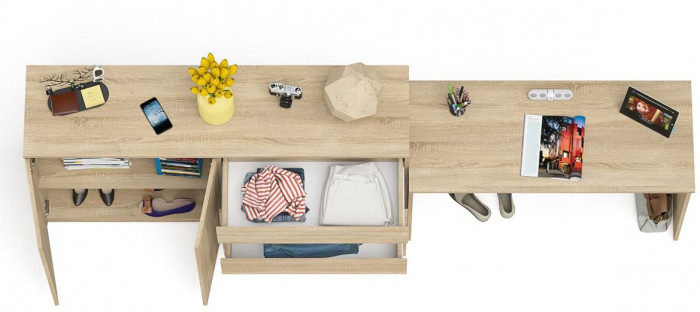 Мори Стол письменный МСП1200.1 + Комод МК1600.1, цвет дуб сонома, ШхГхВ 280,8х50х94 см., универсальная сборка