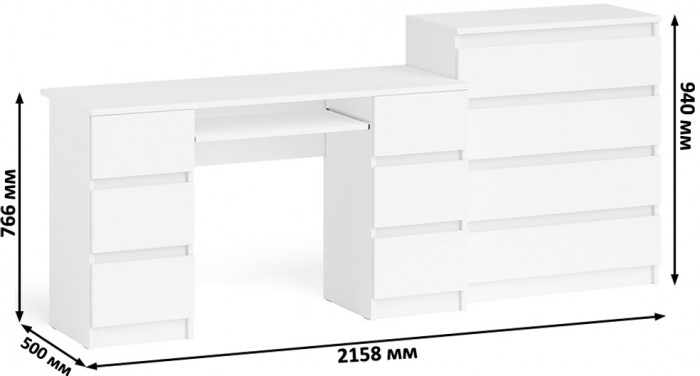 Мори компьютерный стол МС-2 + Комод МК800.4, белый