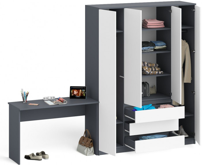 Мори письменный стол МСП1200.1 + Шкаф МШ1600.1, графит/белый