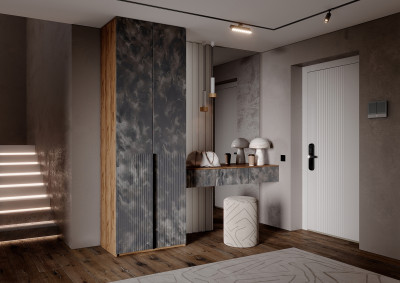 Тумба косметическая со шкафом 2х-ств Марвэл, Крафт золотой/Мальта грей