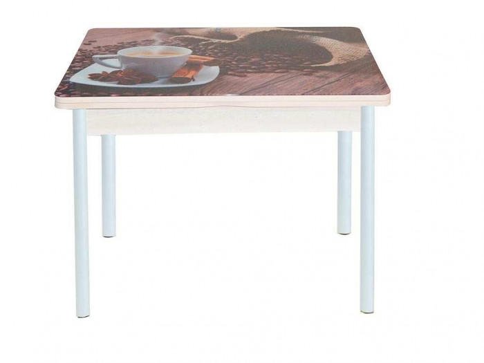 Симпл фотопечать стол обеденный раскладной / чашка кофе/дуб молочный/белый