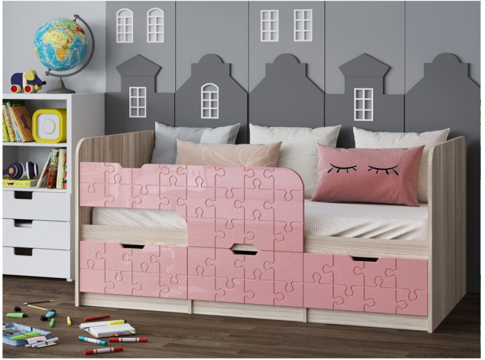 Детская кровать Юниор-9, 80х160 (Белый глянец, Ясень шимо светлый)