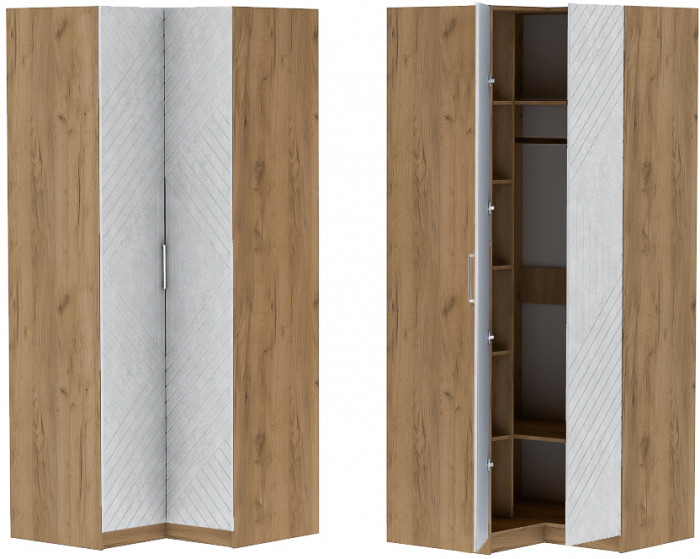 Шкаф угловой "Иннэс-7" - Крафт золотой/Бетон снежный