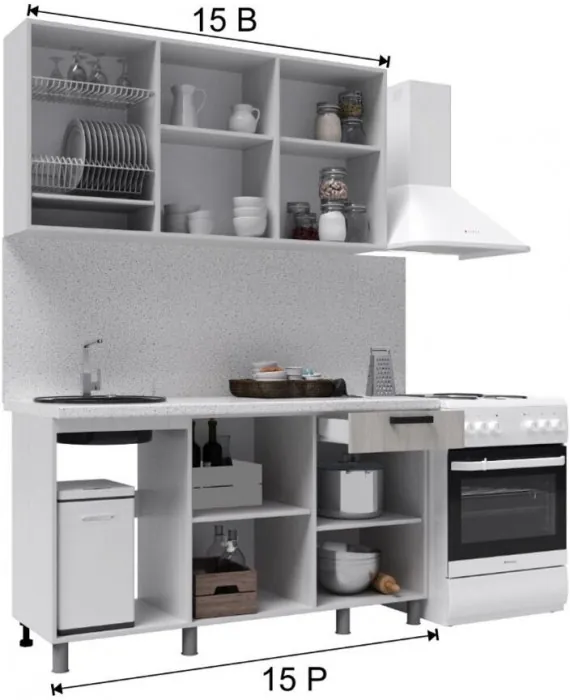 Кухонный гарнитур 1,5м Кантри Дуб канадский/Карбон вулкан