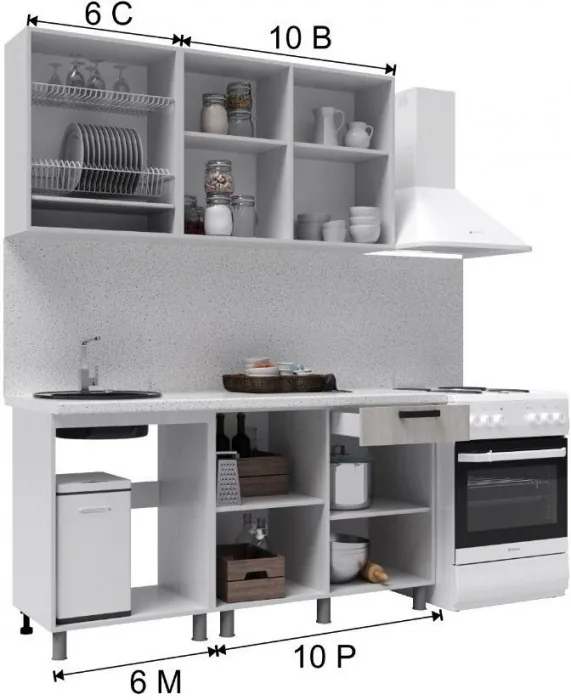 Кухонный гарнитур Танго 1,6м Белый/Дуб шале светлый