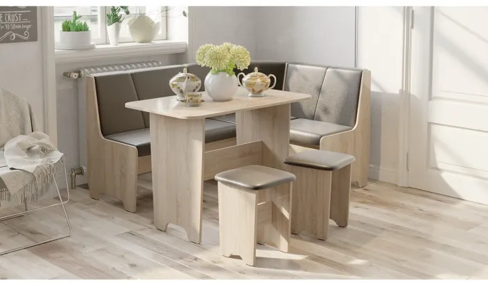 Техас Кухонный уголок Исп.1 (Дуб Сонома трюфель/Экокожа коричневая)