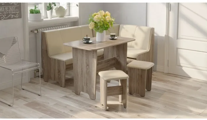 Техас Кухонный уголок Исп.1 (Дуб Сонома трюфель/Экокожа коричневая)